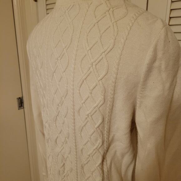 Talbots Lambswool Blend Cable Knit Full Zip Up Front Sweater Cream Womens Size L - Picture 4 of 9
